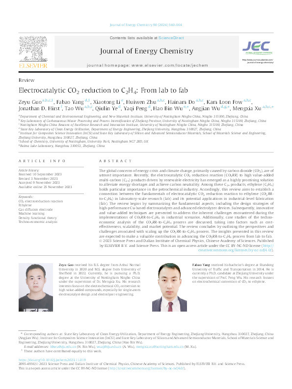 Electrocatalytic CO2 reduction to C2H4: From lab to fab Thumbnail