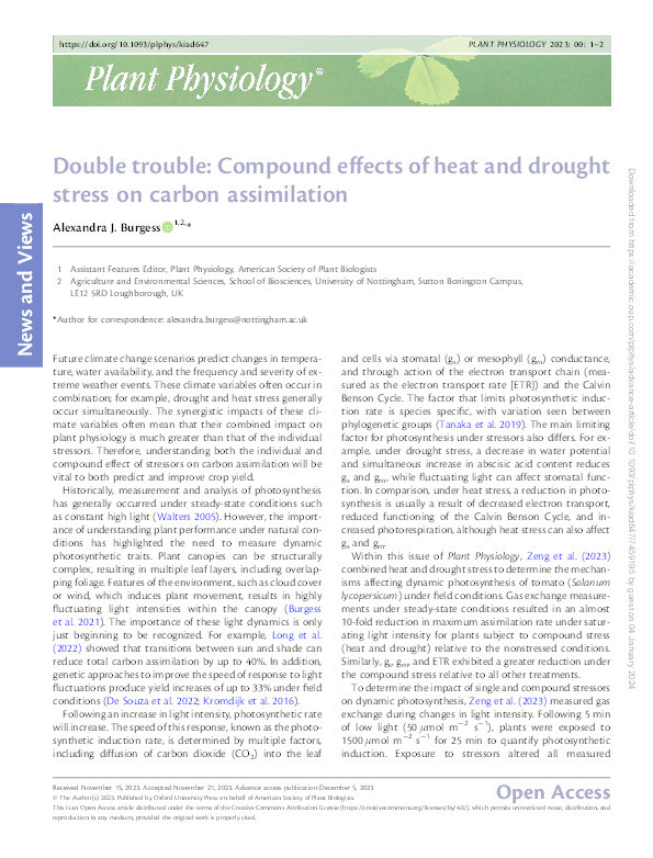 Double trouble: Compound effects of heat and drought stress on carbon assimilation Thumbnail