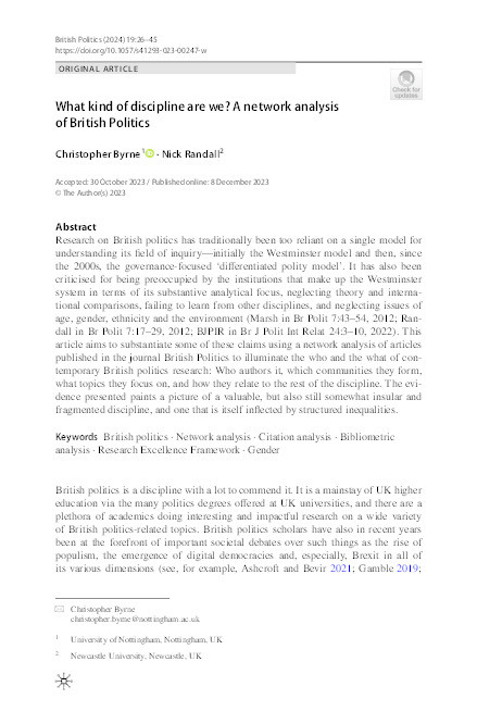 What kind of discipline are we? A network analysis of British Politics Thumbnail