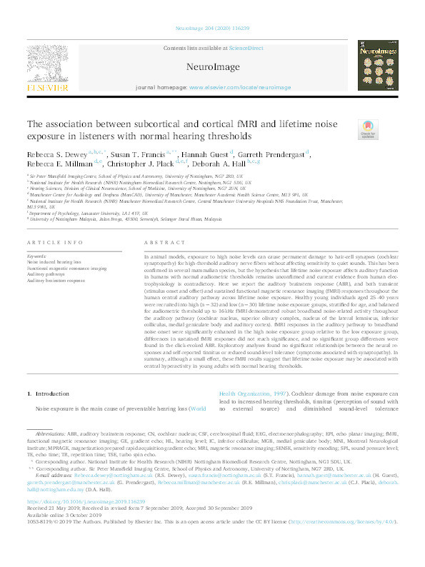 The association between subcortical and cortical fMRI and lifetime noise exposure in listeners with normal hearing thresholds Thumbnail