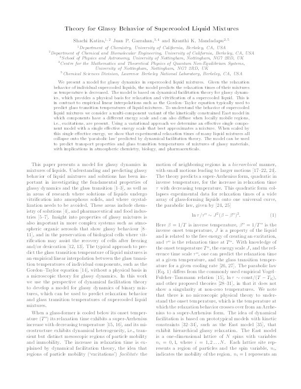 Theory for Glassy Behavior of Supercooled Liquid Mixtures Thumbnail