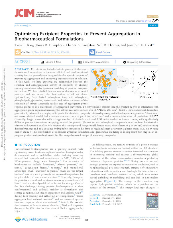 Optimizing Excipient Properties to Prevent Aggregation in Biopharmaceutical Formulations Thumbnail