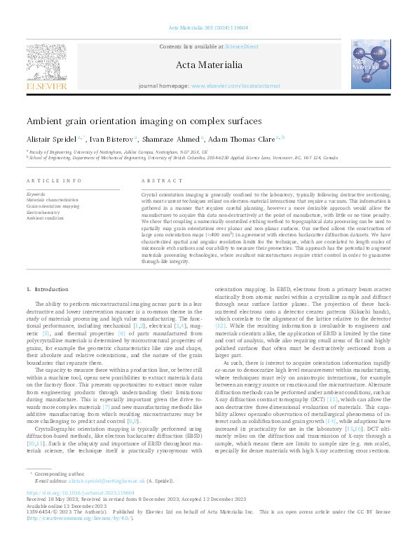 Ambient grain orientation imaging on complex surfaces Thumbnail