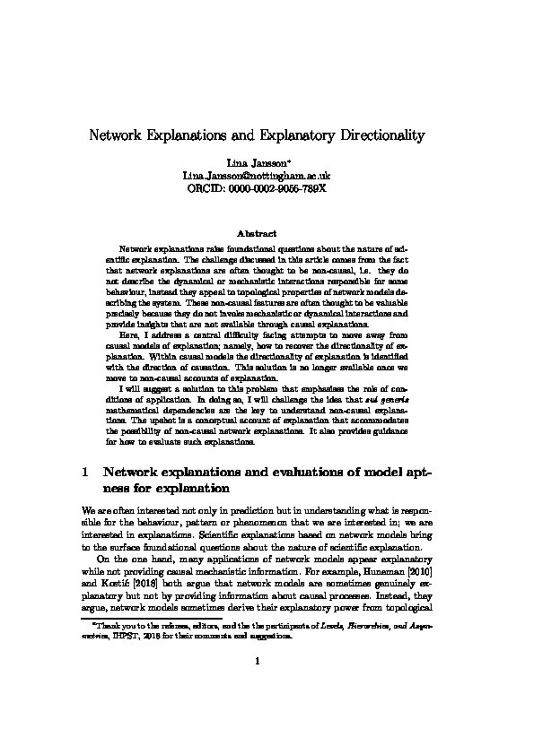 Network explanations and explanatory directionality Thumbnail