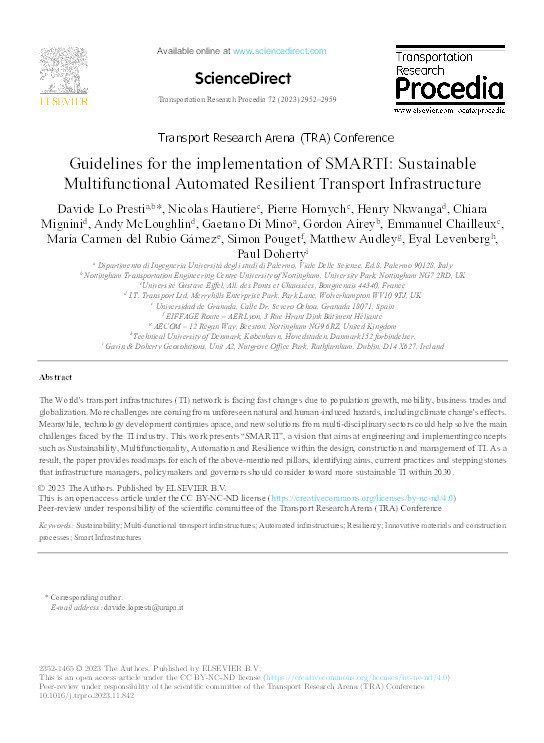 Guidelines for the implementation of SMARTI: Sustainable Multifunctional Automated Resilient Transport Infrastructure Thumbnail