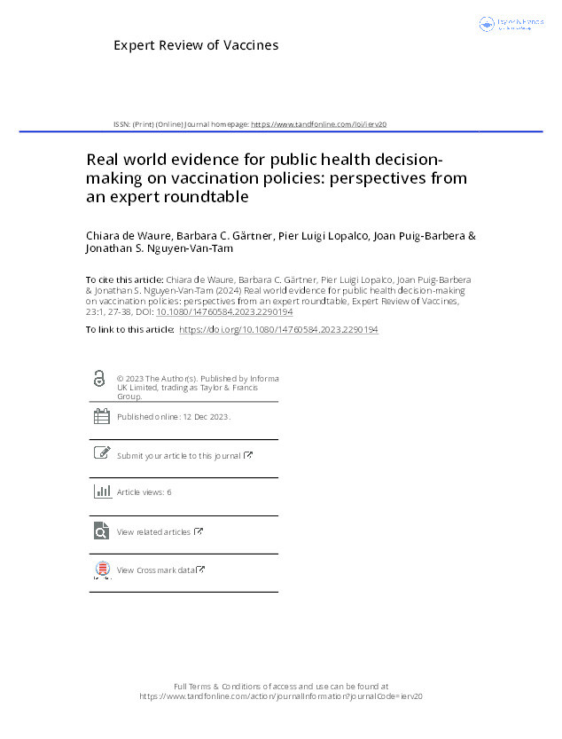 Real world evidence for public health decision-making on vaccination policies: perspectives from an expert roundtable Thumbnail
