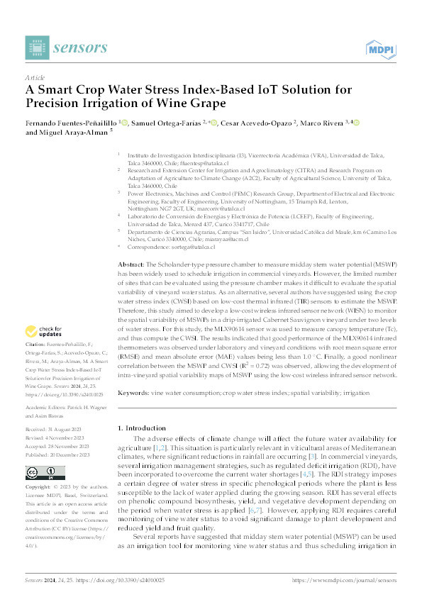 A Smart Crop Water Stress Index-Based IoT Solution for Precision Irrigation of Wine Grape Thumbnail