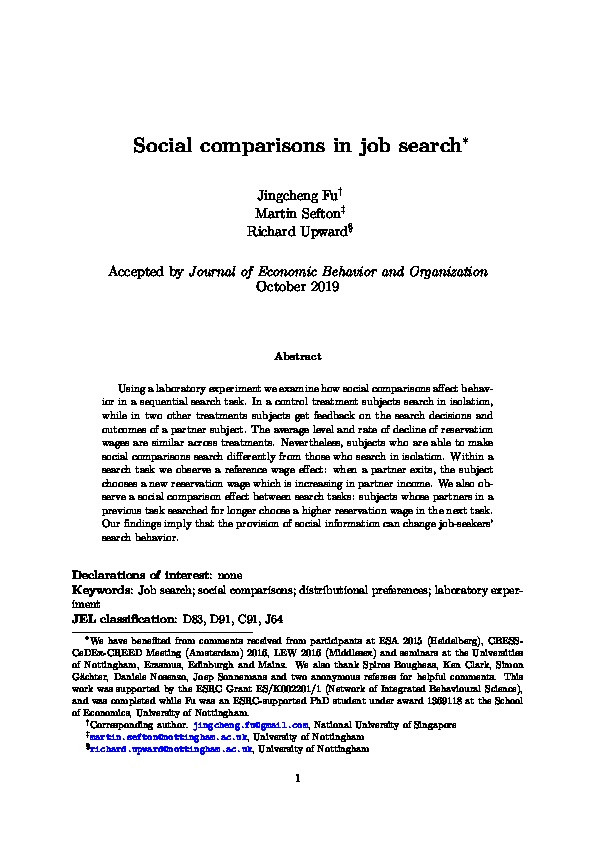 Social comparisons in job search Thumbnail