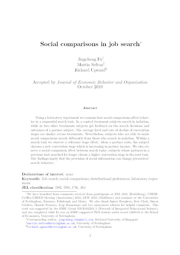 Social comparisons in job search Thumbnail