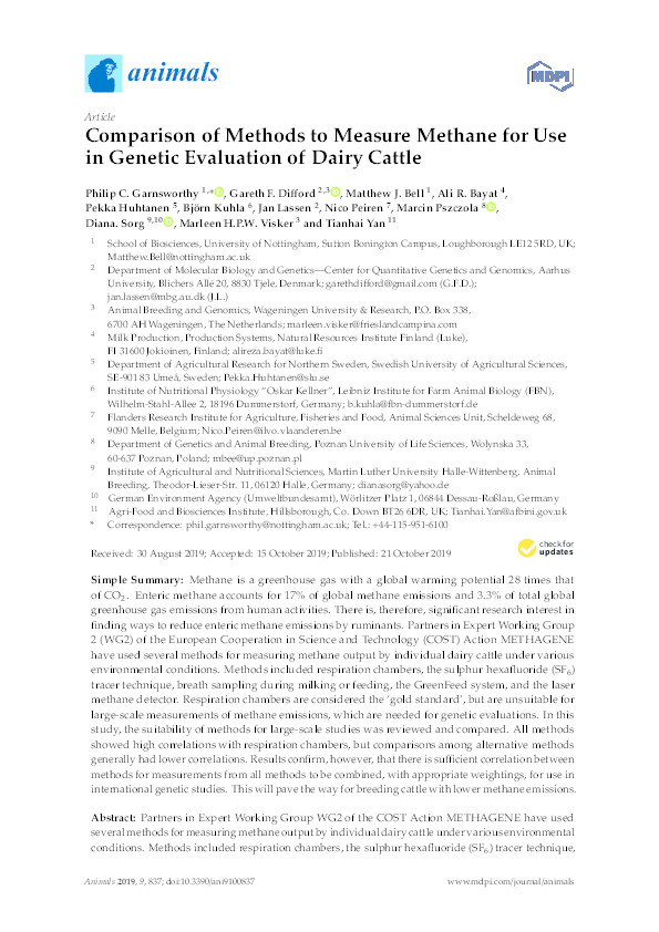 Comparison of Methods to Measure Methane for Use in Genetic Evaluation of Dairy Cattle Thumbnail