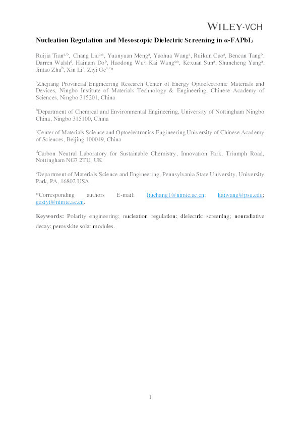 Nucleation Regulation and Mesoscopic Dielectric Screening in α-FAPbI Thumbnail