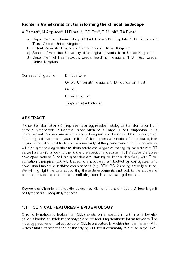 Richter's transformation: Transforming the clinical landscape Thumbnail