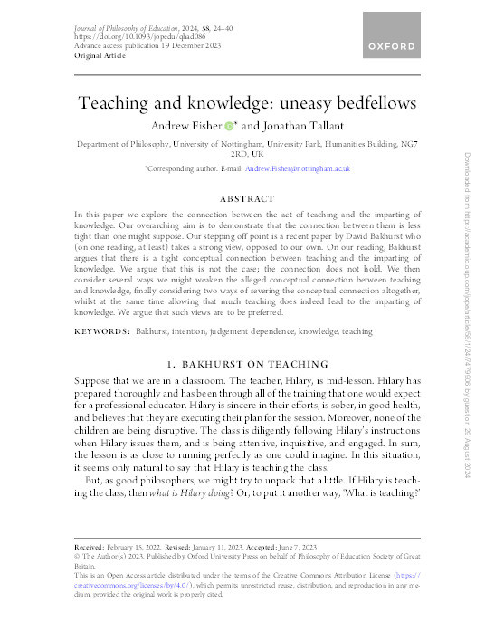 Teaching and knowledge: uneasy bedfellows Thumbnail