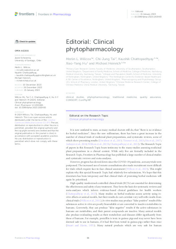 Editorial: Clinical phytopharmacology Thumbnail