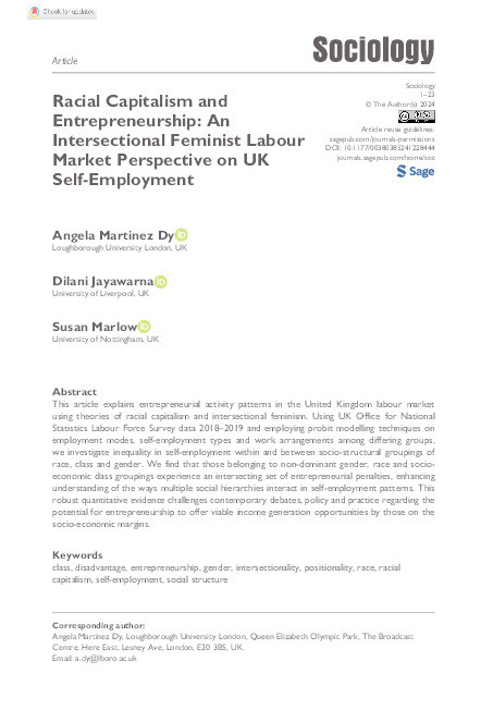 Racial Capitalism and Entrepreneurship: An Intersectional Feminist Labour Market Perspective on UK Self-Employment Thumbnail