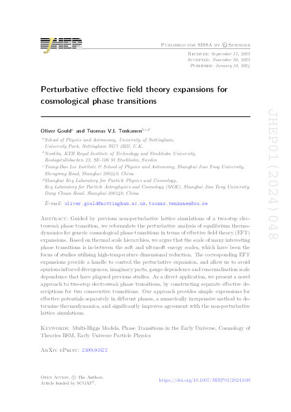 Perturbative effective field theory expansions for cosmological phase transitions Thumbnail