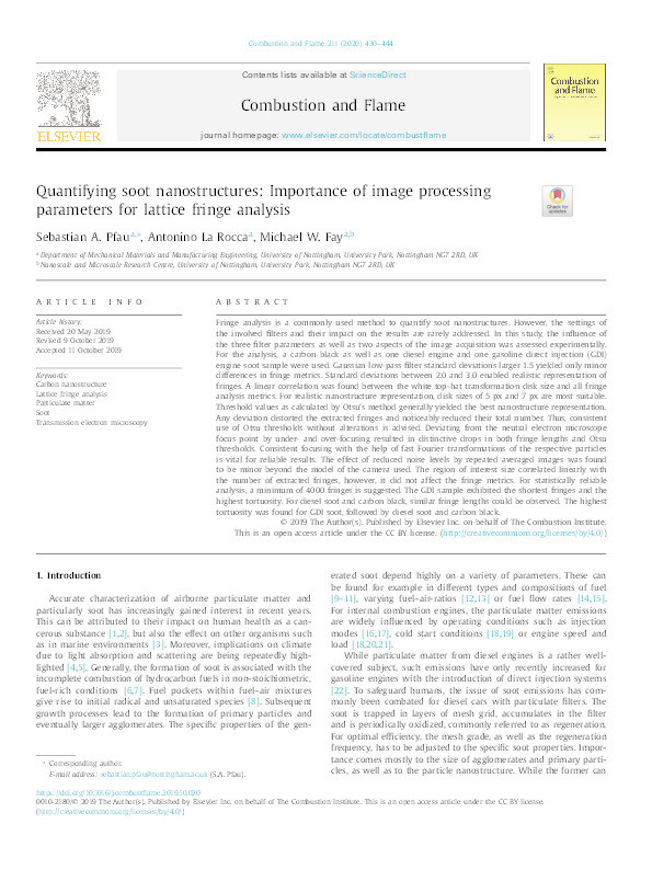 Quantifying soot nanostructures: Importance of image processing parameters for lattice fringe analysis Thumbnail