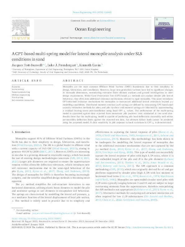 A CPT-based multi-spring model for lateral monopile analysis under SLS conditions in sand Thumbnail