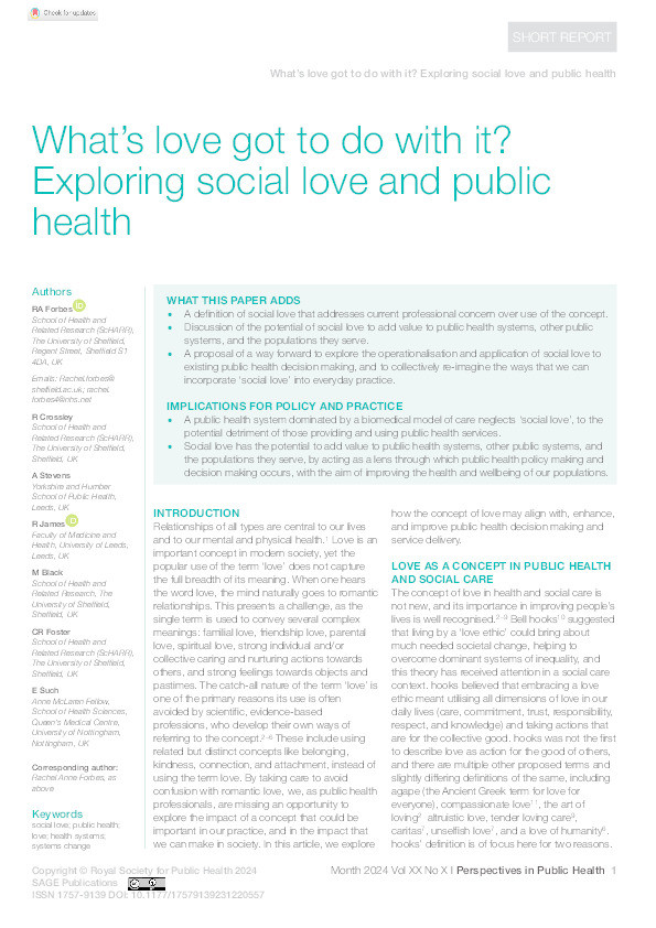 What’s love got to do with it? Exploring social love and public health Thumbnail