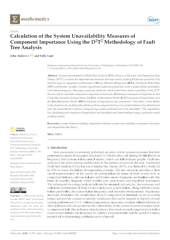 Calculation of the System Unavailability Measures of Component Importance Using the D2T2 Methodology of Fault Tree Analysis Thumbnail