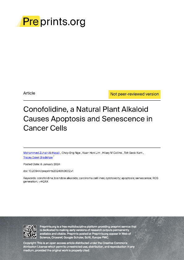 Conofolidine, a Natural Plant Alkaloid Causes Apoptosis and Senescence in Cancer Cells Thumbnail