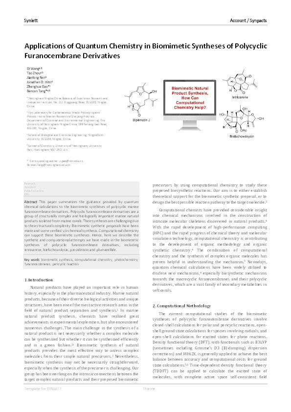 Applications of Quantum Chemistry in Biomimetic Syntheses of Polycyclic Furanocembrane Derivatives Thumbnail