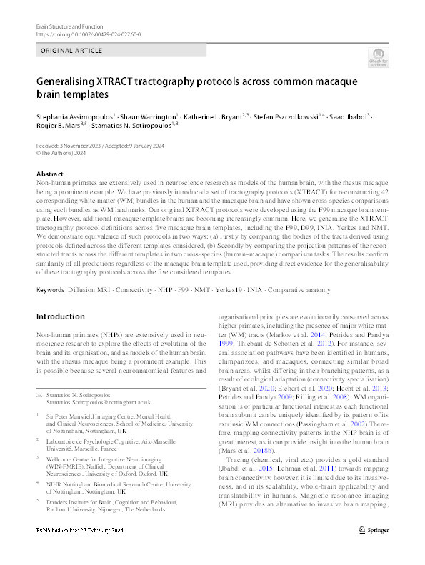 Generalising XTRACT tractography protocols across common macaque brain templates Thumbnail