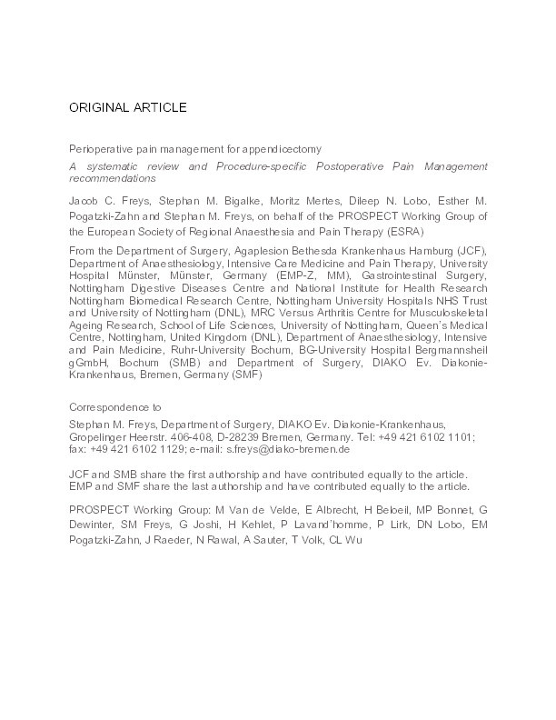 Perioperative pain management for appendicectomy: A systematic review and Procedure-specific Postoperative Pain Management recommendations Thumbnail