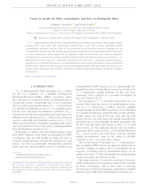 Vacua in locally de Sitter cosmologies, and how to distinguish them Thumbnail