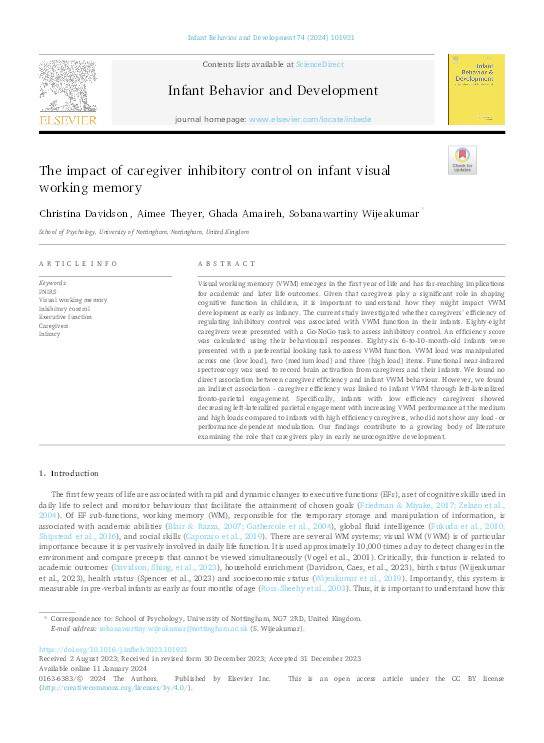 The impact of caregiver inhibitory control on infant visual working memory Thumbnail