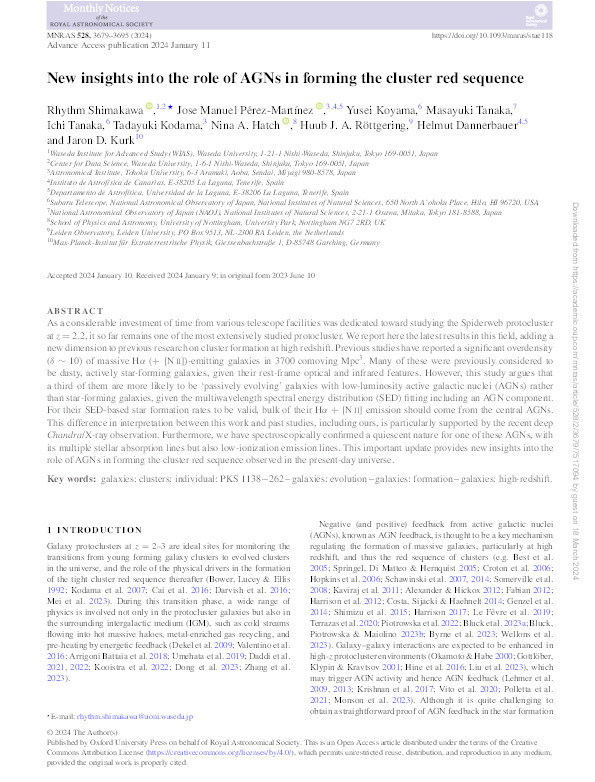 New insights into the role of AGNs in forming the cluster red sequence Thumbnail