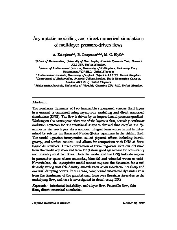 Asymptotic modelling and direct numerical simulations of multilayer pressure-driven flows Thumbnail