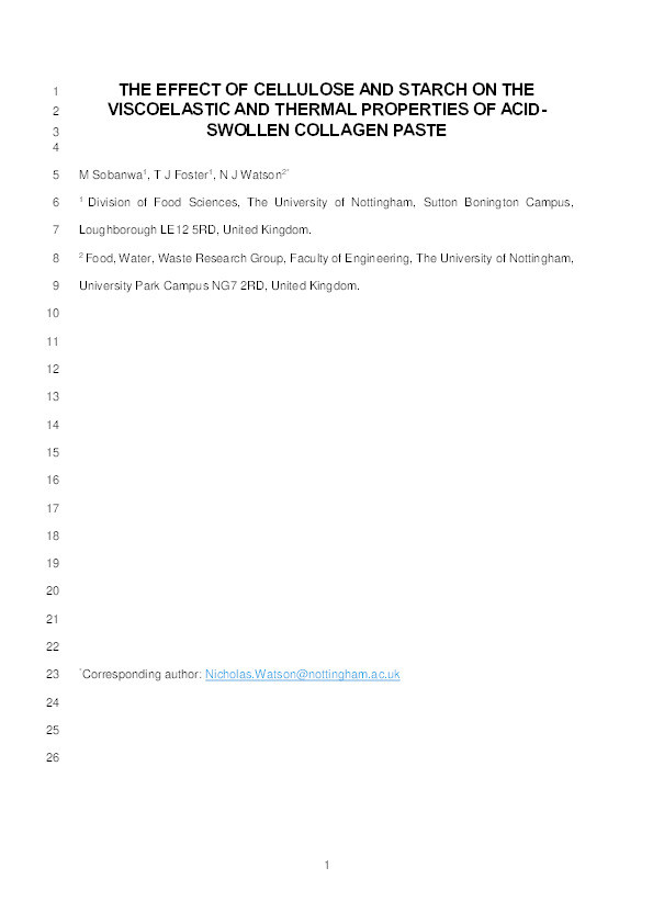 The effect of cellulose and starch on the viscoelastic and thermal properties of acid-swollen collagen paste Thumbnail