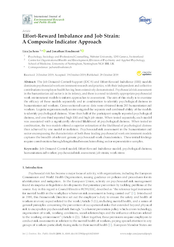 Effort-Reward Imbalance and Job Strain: A Composite Indicator Approach Thumbnail