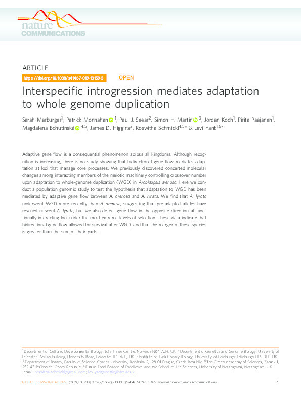 Interspecific introgression mediates adaptation to whole genome duplication Thumbnail