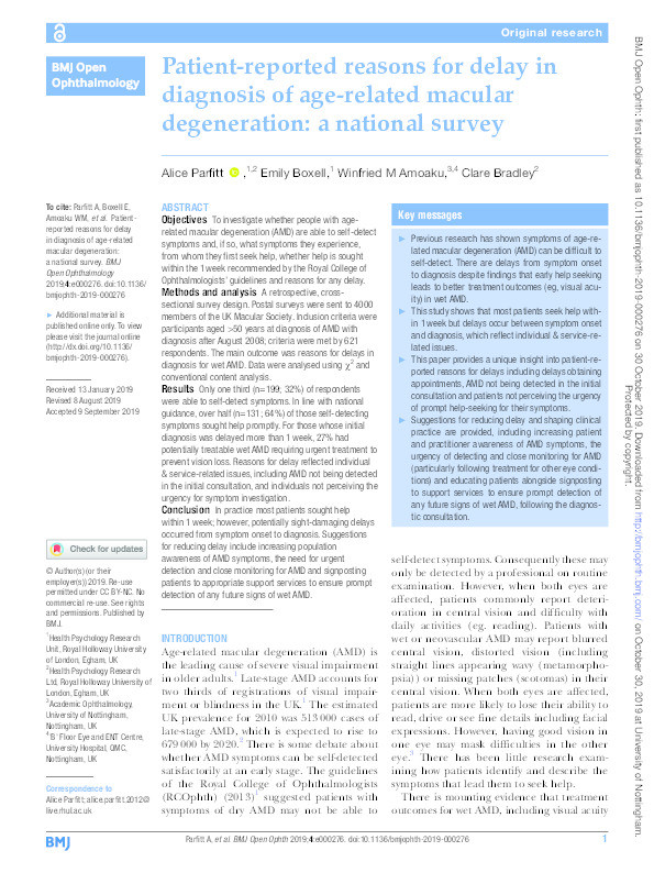 Patient-reported reasons for delay in diagnosis of age-related macular degeneration: a national survey Thumbnail