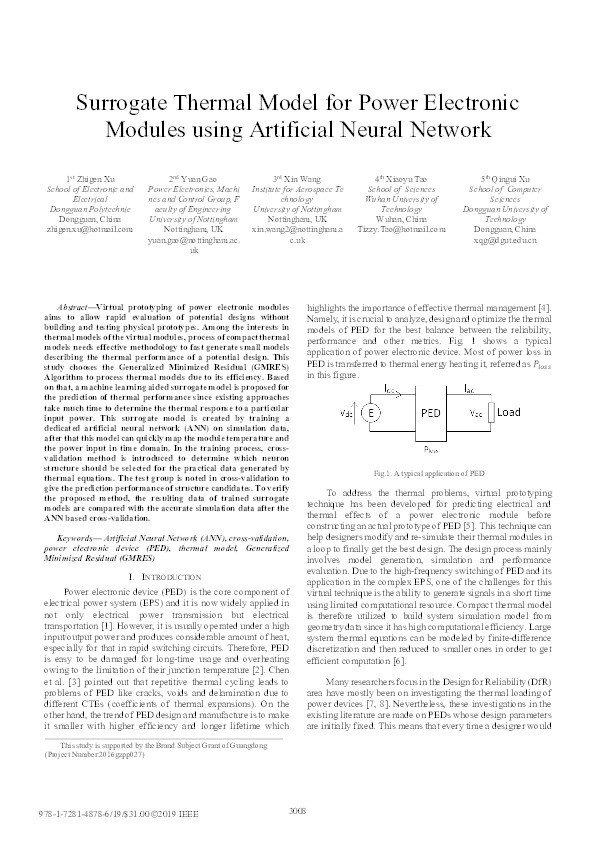 Surrogate Thermal Model for Power Electronic Modules using Artificial Neural Network Thumbnail