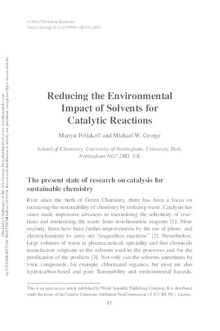Reducing the Environmental Impact of Solvents for Catalytic Reactions Thumbnail