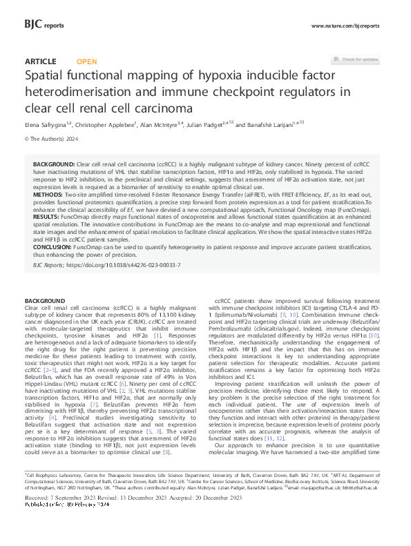Spatial functional mapping of hypoxia inducible factor heterodimerisation and immune checkpoint regulators in clear cell renal cell carcinoma Thumbnail