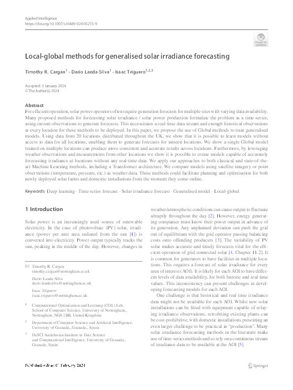 Local-global methods for generalised solar irradiance forecasting Thumbnail