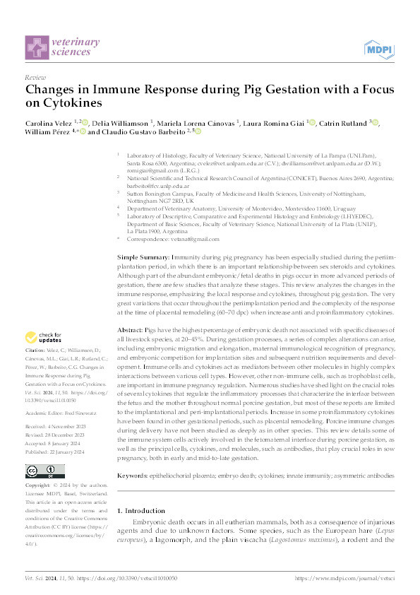 Changes in Immune Response during Pig Gestation with a Focus on Cytokines Thumbnail