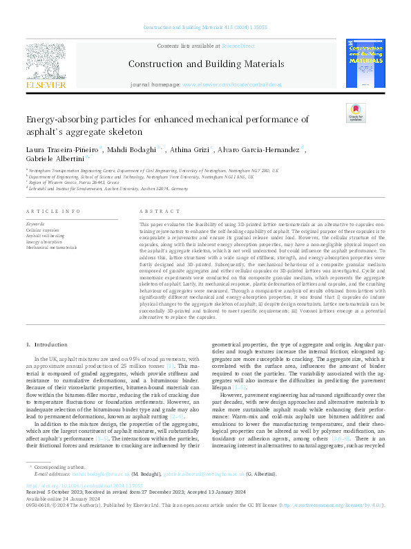 Energy-absorbing particles for enhanced mechanical performance of asphalt's aggregate skeleton Thumbnail