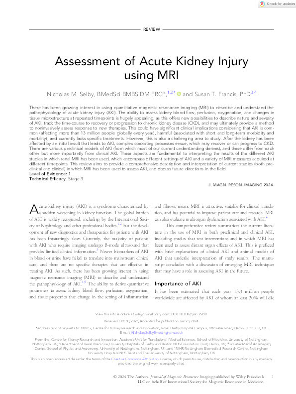 Assessment of Acute Kidney Injury using MRI Thumbnail