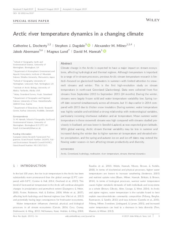 Arctic river temperature dynamics in a changing climate Thumbnail