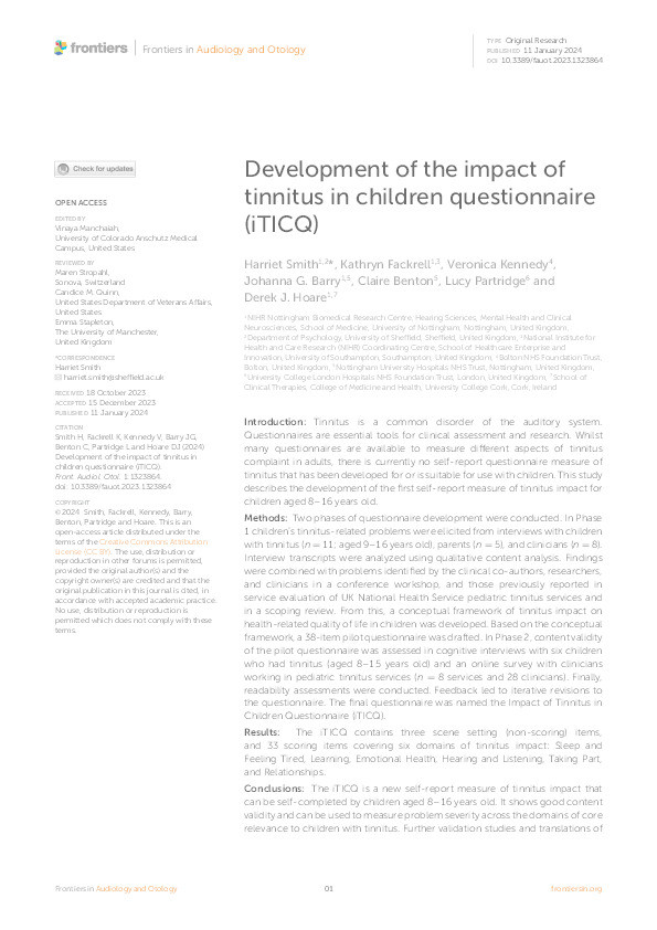 Development of the impact of tinnitus in children questionnaire (iTICQ) Thumbnail