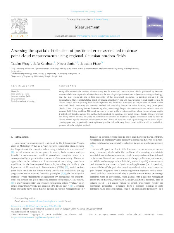 Assessing the spatial distribution of positional error associated to dense point cloud measurements using regional Gaussian random fields Thumbnail