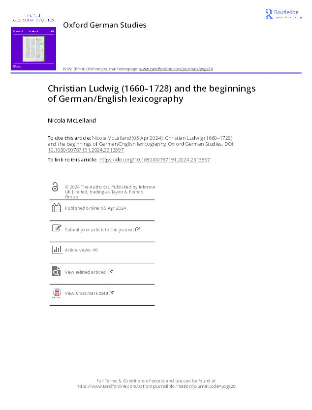 Christian Ludwig (1660-1728) and the beginnings of German/English lexicography Thumbnail
