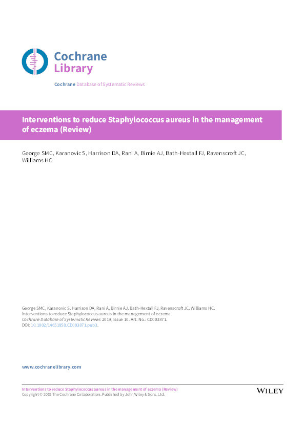 Interventions to reduce Staphylococcus aureus in the management of eczema Thumbnail