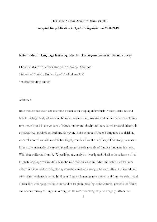 Role models in language learning: Results of a large-scale international survey Thumbnail