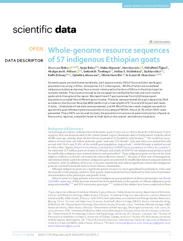 Whole-genome resource sequences of 57 indigenous Ethiopian goats Thumbnail
